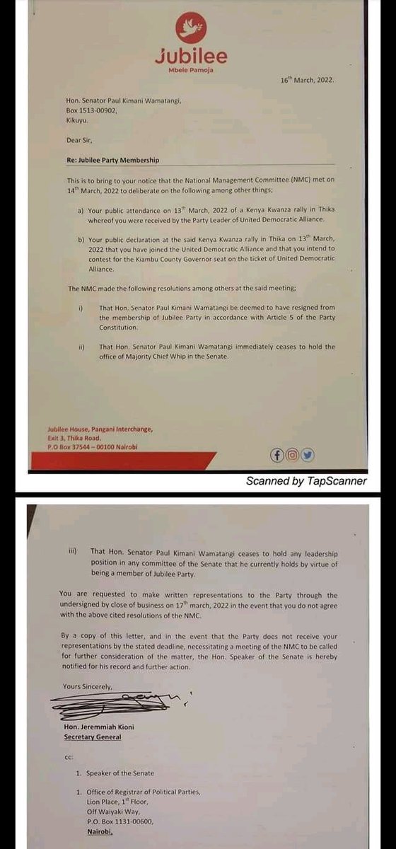 MasoloMabonga's tweet photo. Jubilee Party kicks out Kimani Wamatangi as Senate chief whip after defecting to William Ruto's UDA party. https://t.co/WLllgTzmOM