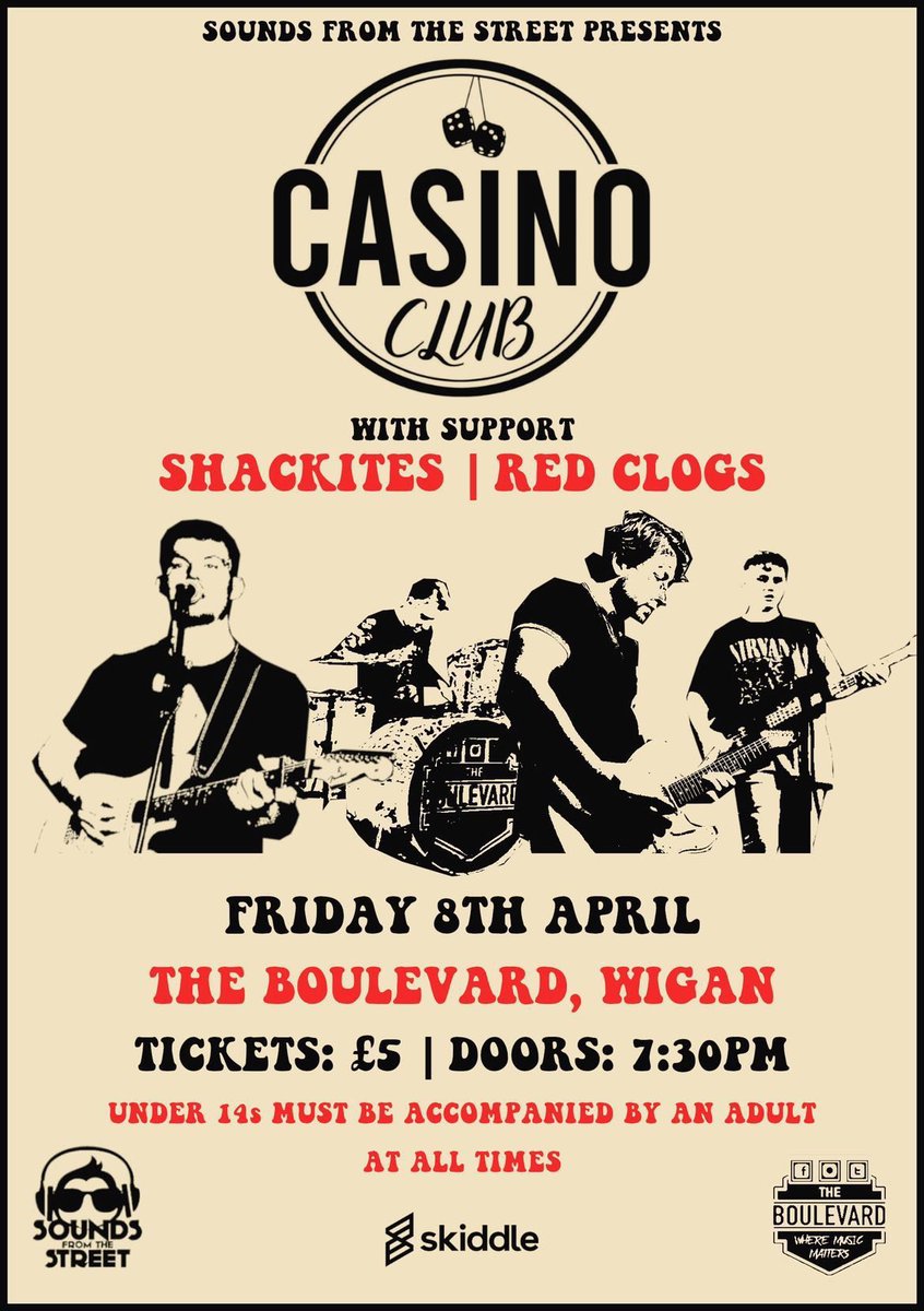 Wigan we’re back again for a Boulevard headline!! 

Playing this time alongside the quality <a href="/shackites/">Shackites</a> and Red Clogs this promises to be a special night 🔥 

Ticket link will be up very soon…big thanks to <a href="/SoundsFromTheS2/">Sounds From The Street</a> for setting it up again ❤️