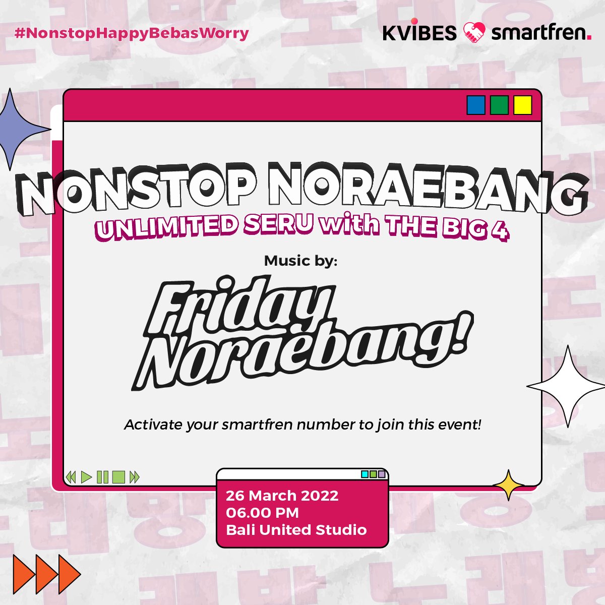 treasuremenfess's tweet photo. [PP]
Annyeongg
Siapa yang mau ikutan noraebang? Kvibes &amp; smartfren balik lagi nih "NORAEBANG - UNLIMITED SERU WITH THE BIG 4" 
Link daftar https://t.co/EhK4xWfflu
Nah, Catat ya
🗓 : Sabtu, 26 Maret 2022
⏰ : 6 PM - Selesai
🏠 : Bali United Studio, Jakarta Barat
LIMITED STOCK,23K! https://t.co/izPZiE8y1l