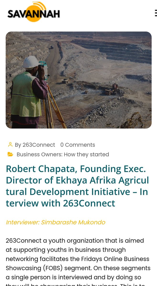 Savannah_Zone's tweet photo. Learn something new-'Knowing when to diversify in business'.
New article on Savannah Connect blog. Getting to know your service providers, @263_Connect_YEM interview with Robert Chapata. https://t.co/jttP1lhoaj https://t.co/4vwknSWWD3