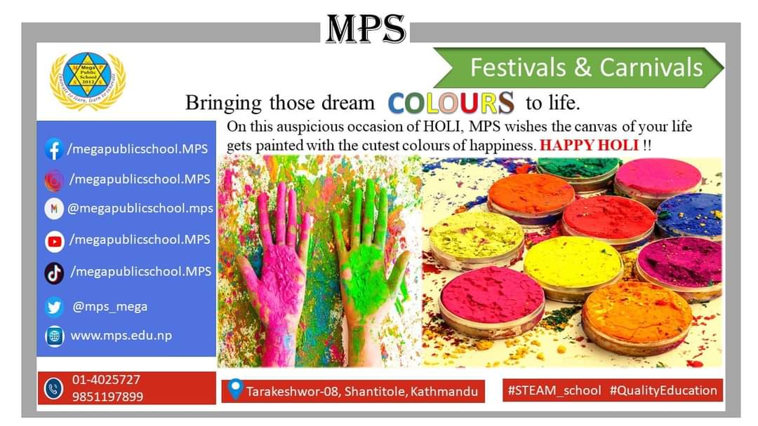 amritbhandar's tweet photo. बिशिष्ट धार्मिक र सांस्कृतिक महत्व बोकेको रंग हरुको उल्लास र उमंगको पर्व फागु पुर्णिमा होलि- २०७८ को पावन अवसरमा रंगिन  शुभकामना टक्राउदै यस चाडले हामी सबै नेपाली हरुमा आपसी भाइ चारा, सद्भाव र स्नेह अभिवृद्धि गर्न सकोस भन्ने शुभेक्षा ब्यक्त गर्दछु ।  HAPPY  HOLI 🎊🙏🎊🙏🇳🇵 https://t.co/k8r1iVFaUi