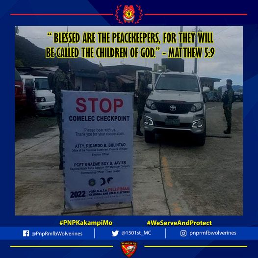 1501st_MC's tweet photo. "BLESSED ARE THE PEACEMAKERS FOR THEY WILL BE CALLED THE CHILDREN OF GOD" - MATTHEW 5:9
#NLE2022
#COMELECCHECKPOINT
#TeamPNP
#ToServeandProtect
#RMFB15Cares https://t.co/VaW2jTp102