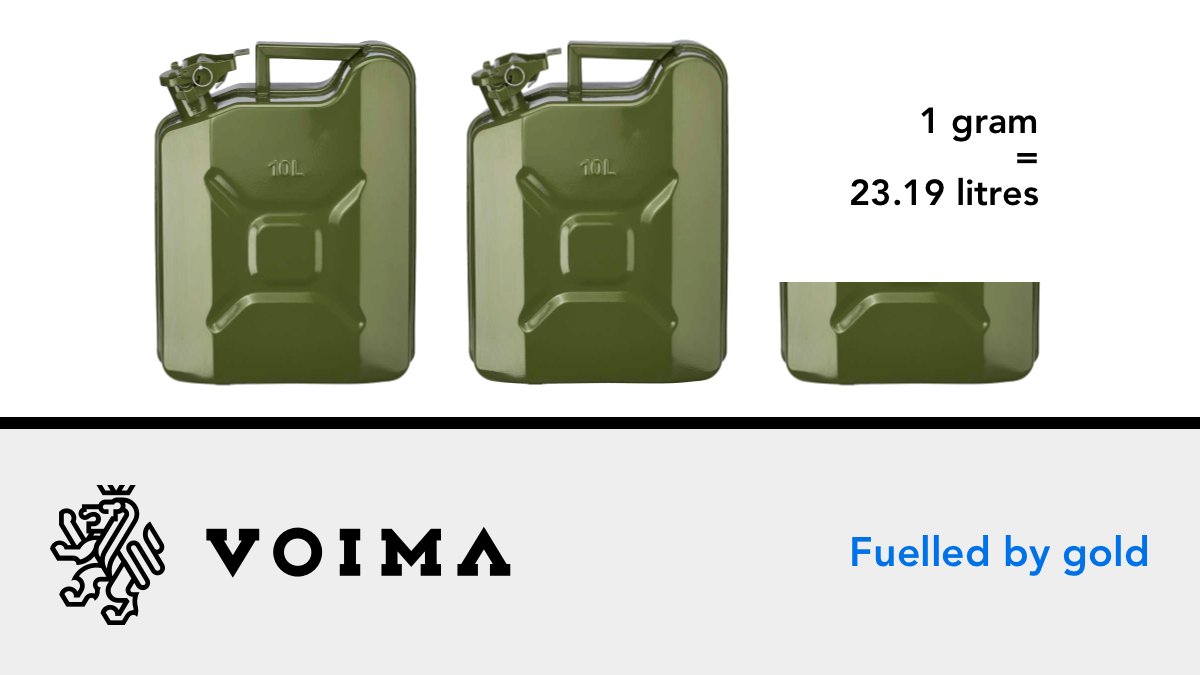 VoimaGold's tweet photo. Today, 1 gram of gold would get you 23.19 litres of petrol in Finland. How much do you think 1 gram of gold will get you next week? 🚜#getsomegold https://t.co/VVU800LUQo