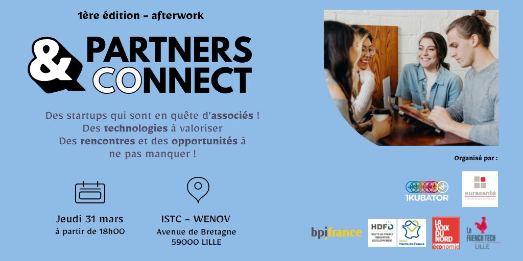 1Kubator's tweet photo. #INCUBATION ✈️ | Partner’s Connect, l'événement de rencontre entre startups et associés, débarque à l’ISTC Wenov le 31 mars ! 🔥

Impulsé par @1kubator et @eurasante , cette édition répond aux problématiques d’associations des startups lilloises.

👉 https://t.co/j5yHsAwWzX https://t.co/YGhNPfwck1