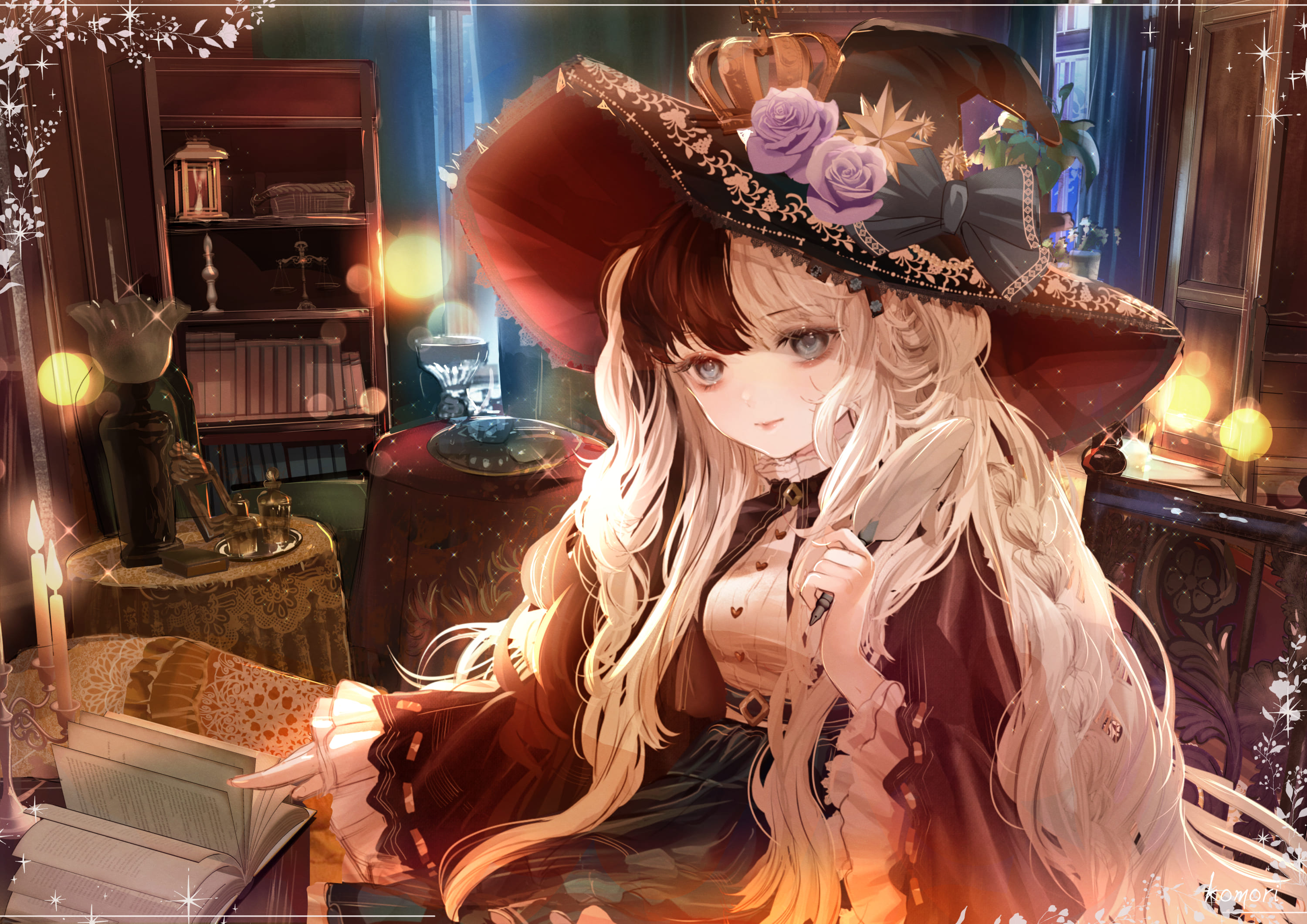 こもりひっき ローソンブロマイド発売中です 魔女のお部屋 羽ペンを手に 魔導書を開いてお勉強する 魔法使いの女の子 イラストです 創作 イラスト 芸術の輪 T Co U2oxwivb0d Twitter