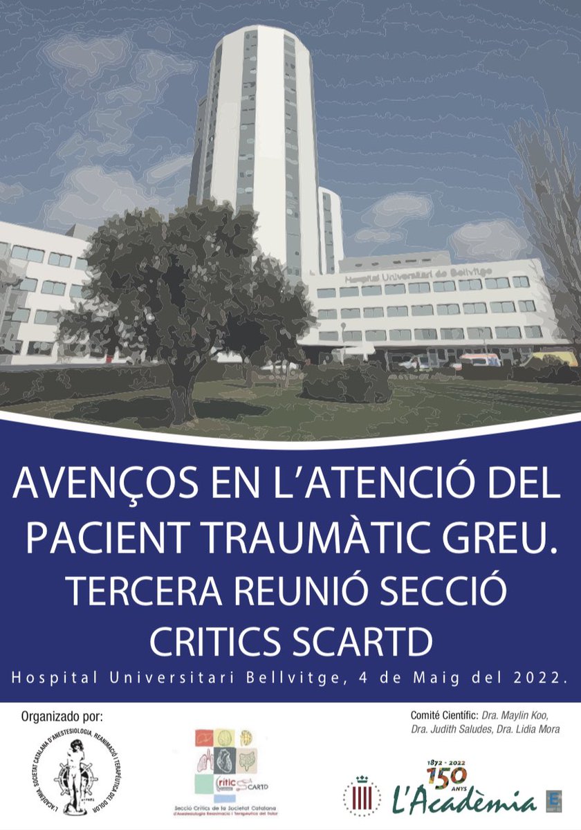 SCARTD_ACM's tweet image. AVENÇOS EN L’ATENCIÓ DEL PACIENT TRAUMÀTIC GREU. III REUNIÓ SECCIÓ CRÍTICS SCARTD Atents al 4 de maig que promet ser de gran interès!!! Reserveu la data