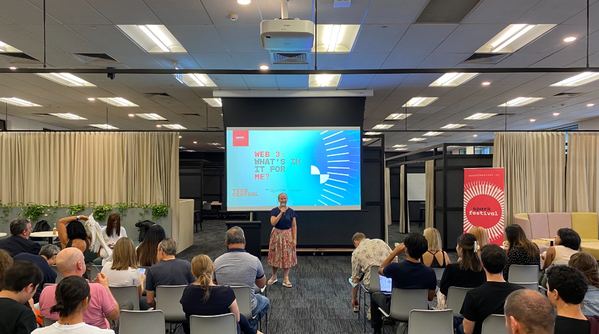 Tech Central Sydney (@techcentralsyd) on Twitter photo Tonight, we're at <a href="/TerminalQuantum/">The Quantum Terminal</a> for <a href="/sparkfestivalau/">Spark Festival</a>! We're exploring Web 3: What's In It For Me? and talking all things Blockchain, DAOs, NFTs, crypto, the metaverse.
#TechCentral #TheQuantumTerminal #SparkFestival Tonight, we're at <a href="/TerminalQuantum/">The Quantum Terminal</a> for <a href="/sparkfestivalau/">Spark Festival</a>! We're exploring Web 3: What's In It For Me? and talking all things Blockchain, DAOs, NFTs, crypto, the metaverse.
#TechCentral #TheQuantumTerminal #SparkFestival