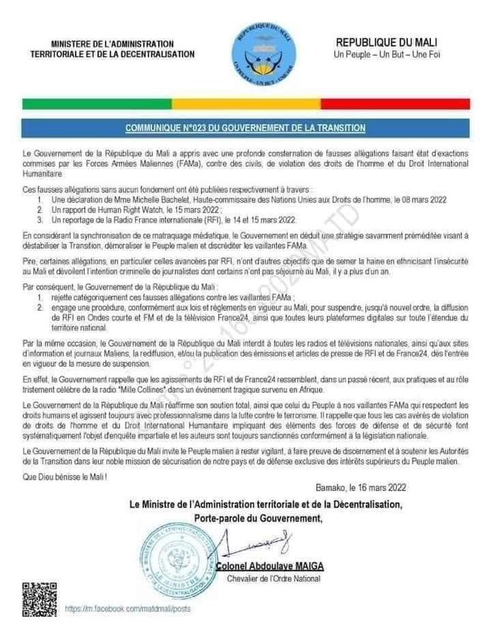 Après avoir banni les médias russes, L’UE juge «inacceptable» la suspension de RFI et France 24 au Mali