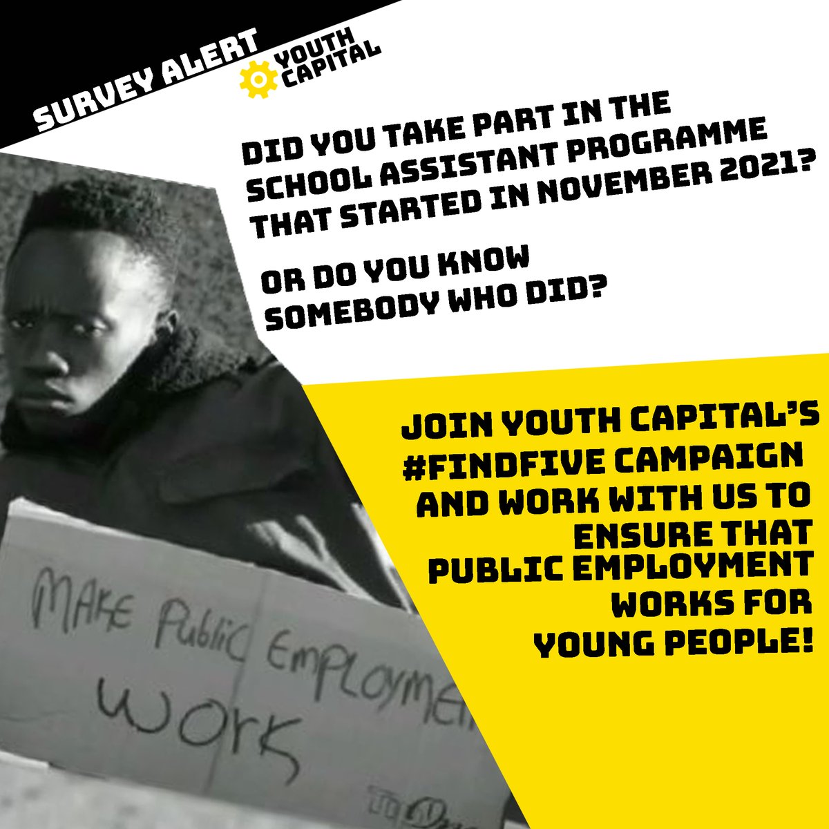 YouthCapitalSA's tweet photo. [BREAKING NEWS ⚡️] Did you take part in the @DBE_BEEI  Phase 2? Or do you know someone who did? We want to hear about your/their experience of the Programme! Join our #FindFive campaign by joining this WhatsApp group https://t.co/uMxs7gAz2Q https://t.co/L72OPLnOj1