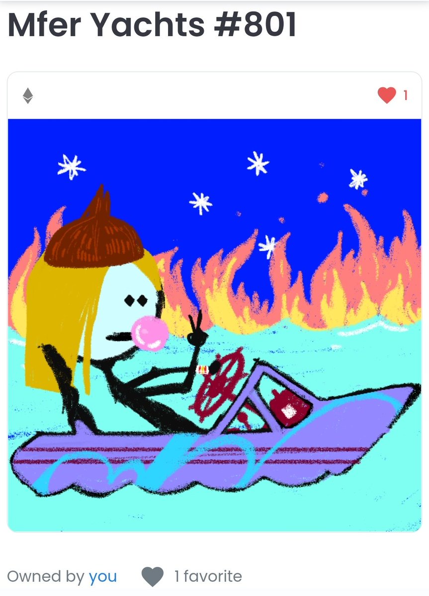 Yo! #Mfer finally boating.. Thank you <a href="/mferyachts/">Mfer Yachtsᵐᶠᵉʳ (MINTING LIVE)</a> for this awesome mferivative... ✌️🚤

#mfers #MfersUnited #mferworldwide #NFTGiveaways