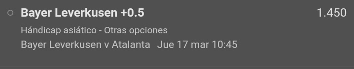 IngTips's tweet photo. 💢Pick del Dia💢
Handicap Asiatico +0.5 Bayer Leverkusen 
Bayer Leverkusen VS Atalanta 
Cuota 1.45
Stake 5

#parley #picks #Apuestas #apuestasdeportivas #caliente https://t.co/LAE9ZdpAwo