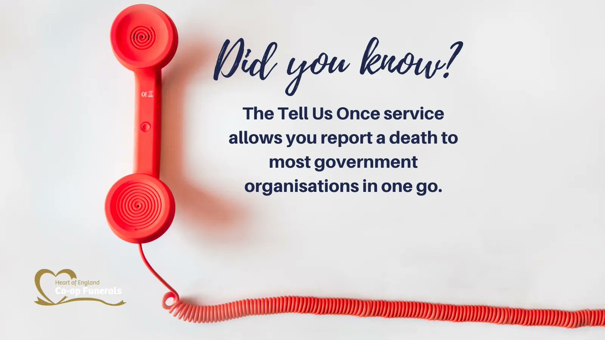 HOECoopfunerals's tweet image. Tell Us Once is a service that lets you report a death to most government organisations in one go. The Registrar will explain the Tell Us Once service when you register the death.

#tellusonce #death #bereavement #grief #loss