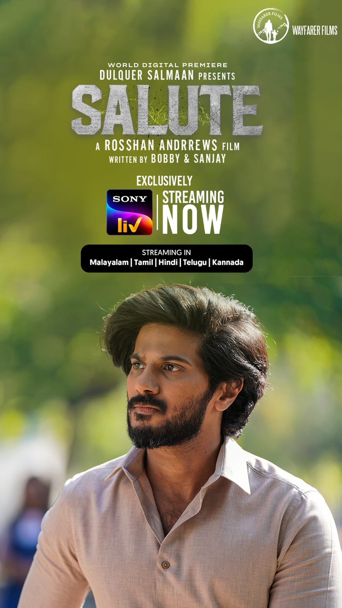 dulQuer's tweet photo. Surprise !! We are ahead of time !!!#Salute streaming now on @SonyLIV !! https://t.co/4RbuVoMyCm
@DianaPenty #manojkjayan  #RoshanAndrews #BobbySanjay @SaniyaIyappan_ 
@DQsWayfarerFilm #ganapathisp #binupappu #alencier #VijayKumar @sreekar_prasad 
#jakesbejoy https://t.co/1dYbJZCyvd