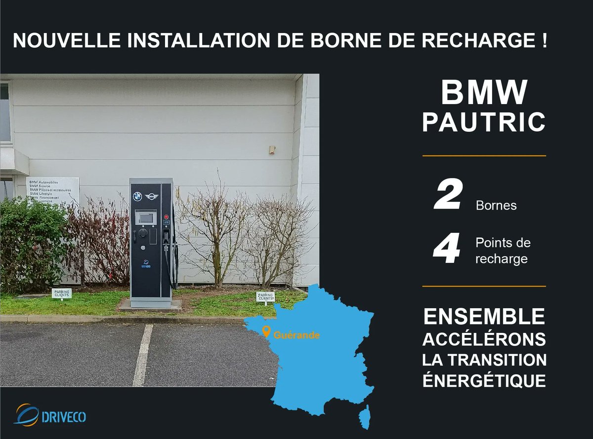DRIV_ECO's tweet photo. ⚡Destination Guérande !⚡️
Le 1er distributeur de @BMW de FRANCE, le groupe PAUTRIC, nous a fait confiance pour installer 2 bornes sur son parking 🚗🔌
Nous sommes heureux de rendre vos déplacements plus verts ! 🌿
#WeAreTheElectricFuture #RoulezVert #RoulezDRIVECO https://t.co/xLdmJFcvgQ