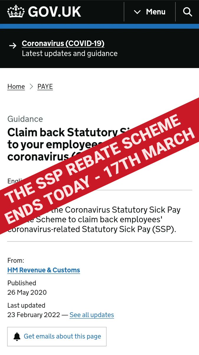 The SSP Covid rebate scheme closes today. You can still put through claims until 24th March.

#ssp #COVID19