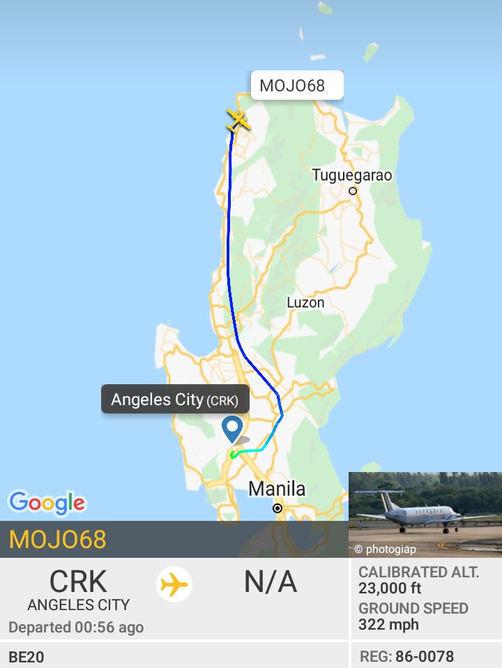Oceanworldfree's tweet photo. 🇺🇲USAF MOJO68 86-0078 #AE08EF from #ClarkAirBase to #KadenaAB #嘉手納飛行場 via #BashiChannel
Beechcraft C-12J Huron https://t.co/Qul3HqsvLC