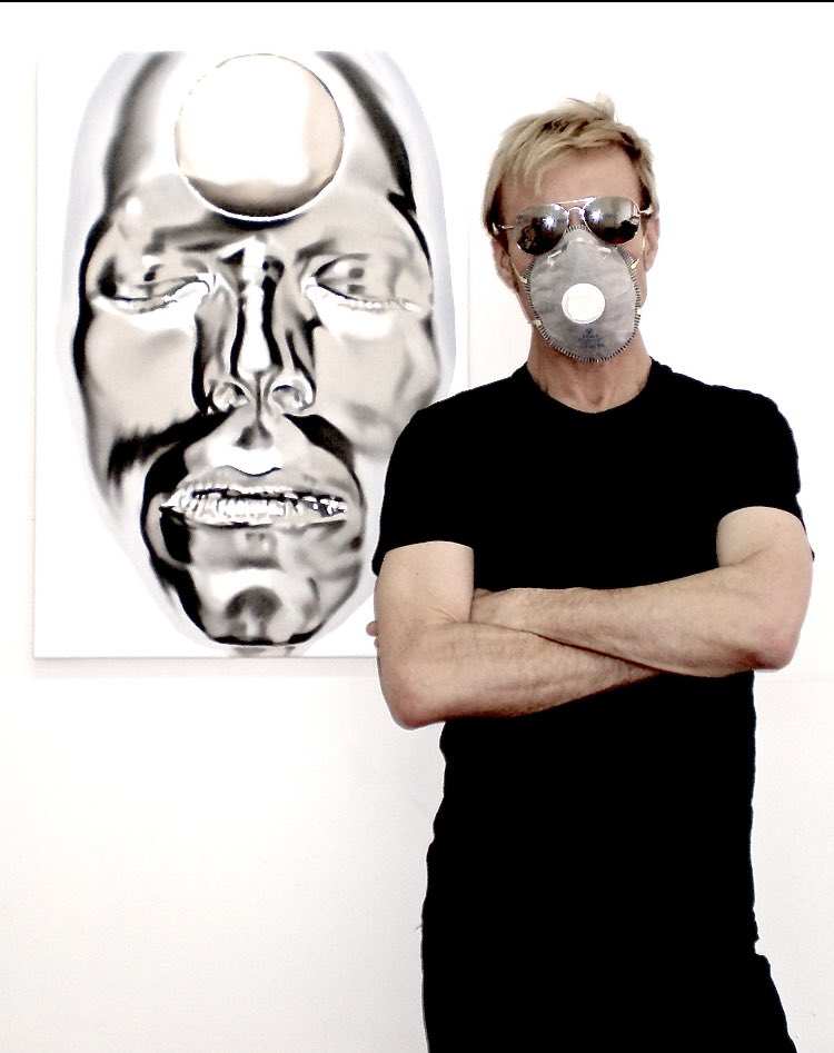 TradeMarkArt's tweet photo. Tbt, 2015 masked up with BoWiE mask painting #oiloncanvas #davidbowie #bowiemask #oilpainting #art https://t.co/O3bAuqiTlb