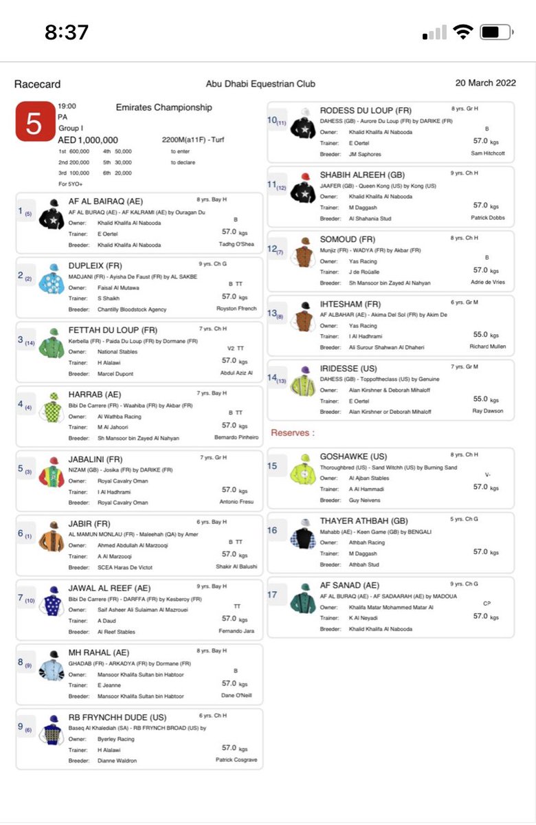 Heading to UAE ✈️ for #dwccarnival week and we'll get it started Sunday <a href="/ADECOfficial/">Abu Dhabi Equestrian Club</a> race 5 with IRIDESSE in the Gr 1 Championship Stakes on the turf. So thrilled for <a href="/GoldensandsRg/">Goldensands Racing</a>  Pinky and all the team Stateside and in Dubai <a href="/RacingUAE/">ernst oertel</a> . 
#CreRunFarm
#CreatingRunners
