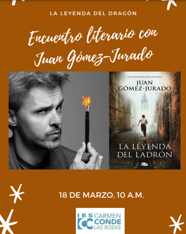Mañana será un día muy especial en el <a href="/IES_CarmenConde/">IES Carmen Conde</a> Los alumnos de 3º ESO celebrarán un encuentro con <a href="/JuanGomezJurado/">Juan Gómez-Jurado</a> Una oportunidad maravillosa de comentar con el propio autor sus impresiones sobre La leyenda del ladrón. <a href="/NosGustaLeer/">María</a>  <a href="/APACarmenConde/">APA Carmen Conde</a> <a href="/Ayto_Las_Rozas/">Ayuntamiento de Las Rozas</a>