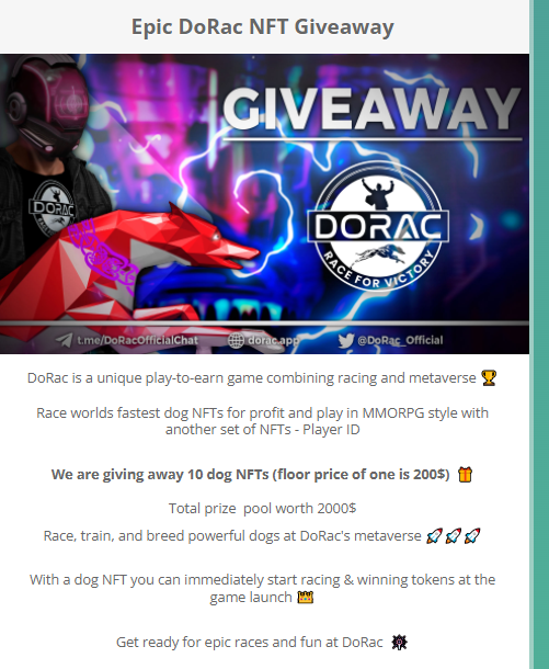 reboratchi's tweet photo. Allert!!!
Dorac nft give away!
Gleam link: https://t.co/DUbbhZ5MQx

Also giving away 2 Permanent Pegaxy scholarship 10%
Just Like, RT, follow  and mention 3 friends
will draw March 18, 2022 6pm
#pegaxyscholarship #pegaxyscholarships #p2e #NFT #Giveaway https://t.co/t2h2X5qV1d