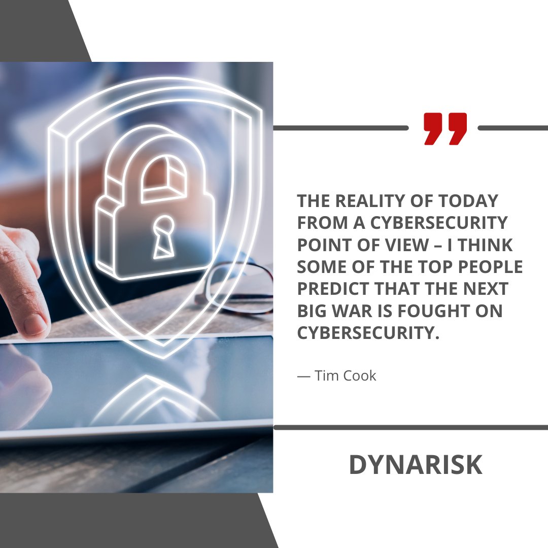 DynaRisk's tweet photo. The reality of today from a cybersecurity point of view – I think some of the top people predict that the next big war is fought on cybersecurity, Tim Cook

Protecting you from cyber risks:Dynarisk 

#cybersecurity #cybercrime #privacy #malware #cybersecurityawareness #CyberXpert https://t.co/lrKlEi38bP