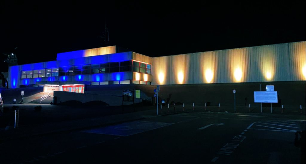 Rosslareuroport's tweet photo. ☘️ Lá Fhéile Pádraig sona daoibh☘️ Happy St Patricks Day to all our customers, staff, family and friends. This year the port has lit up in blue and yellow in support of all Ukrainians. ☘️☘️💚💙💛 https://t.co/3cSM9IIUmo