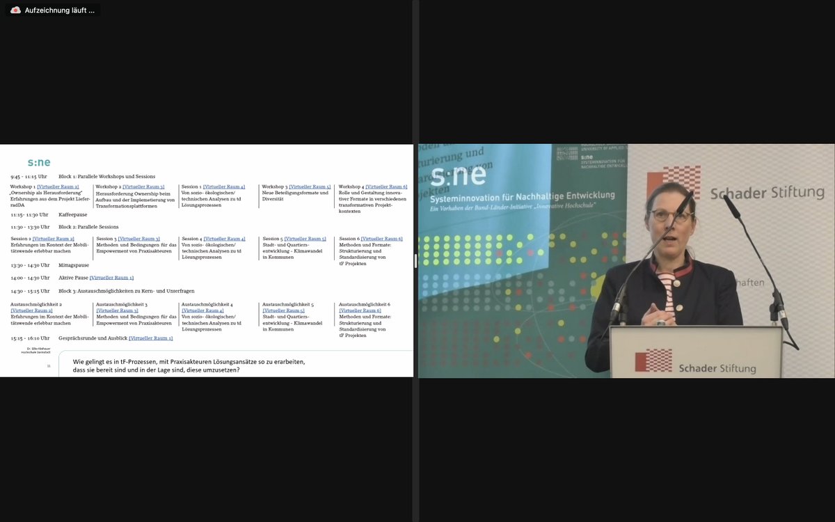 "Lösungen entwickeln und erproben" Das #tFSymposium 2022 fragt heute danach, wie es gelingt, mit relevanten Akteur*innen Lösungen zu entwickeln und von und in der Praxis umzusetzen. Einführung durch  #s_ne-Projektleiterin Silke Kleihauer @h_da bei #DTdT22 schader-stiftung.de/veranstaltunge…