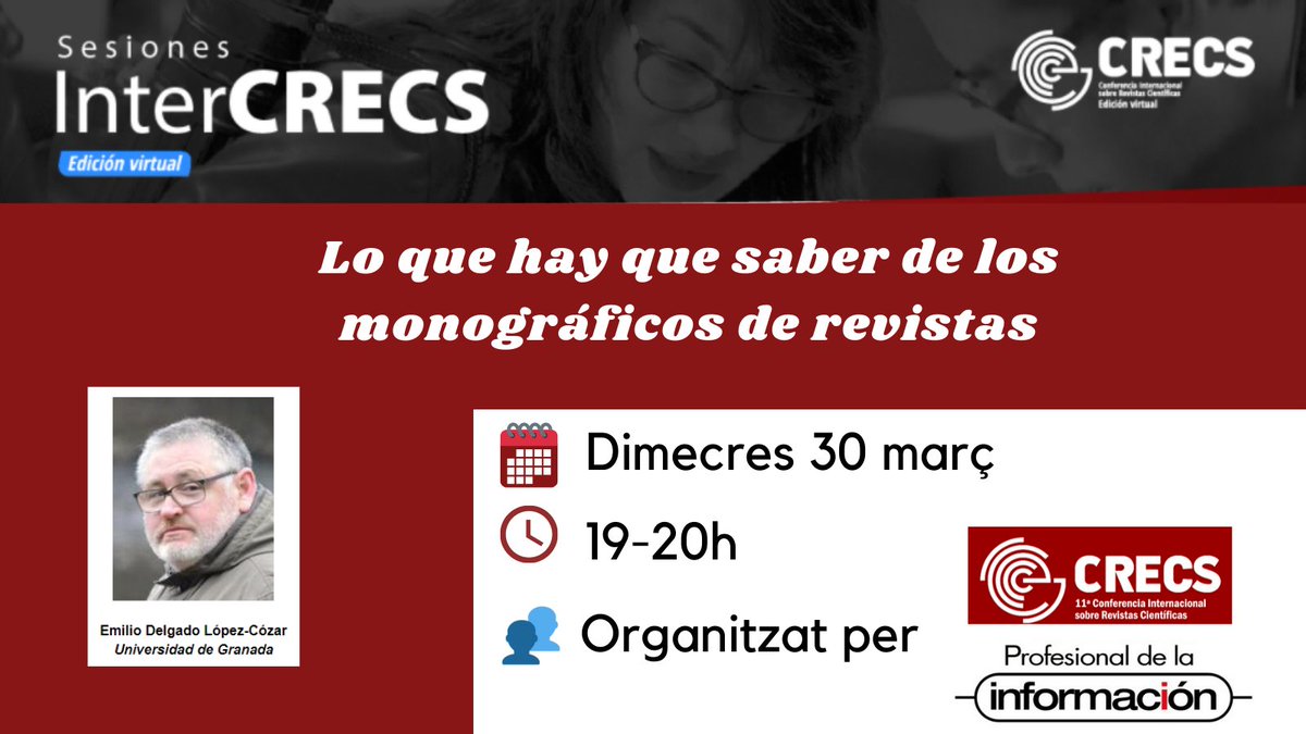 CRAI_RCUB's tweet photo. Taller/Seminari web interessant per editors i editores de #RCUB
📔Lo que hay que saber de los monográficos de revistas
🗓️Dimecres 30 de març
🕖19-20h
💸Gratuït, cal inscripció
🗣️Emilio Delgado López-Cózar
👥Organitzat per #InterCRECS, @revista_EPI
👉🏽https://t.co/ukKRLDGjop https://t.co/WcIXbrAiW9
