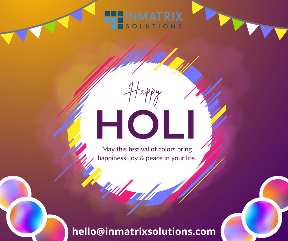 InMatrixSoluti1's tweet photo. InMatrix Solutions family wish you a very Happy Holi..😀
#holi2022 #festival #holiday #enjoy #holifestival #india #celebration #happy #fun https://t.co/sQmjQPbkAt