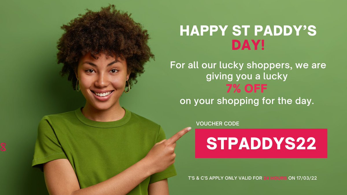 MatildasZA's tweet photo. #StPatricksDay is all about luck &amp; for all our lucky shoppers, we’re giving you 7% OFF on all our products. Just use the promo code STPADDYS22 &amp; you’ll receive your 7% discount 🍀

Limited for one day only, so get shopping!! 
(T's &amp; C's Apply.)

#Matildas #MatildasZA #Discounts https://t.co/8dOUq0m1uL