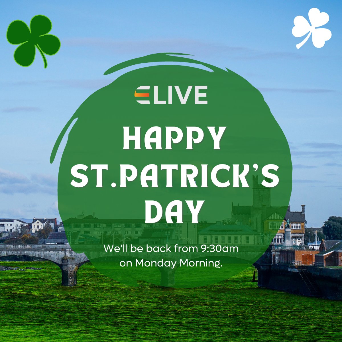 eliveirl's tweet photo. We’d like to wish everyone a Happy St. Patricks Day!
It’s lovely to see the parade returning after 2 years!

The office will be closed from today until Monday Morning, but Support Staff are always on-hand, just email support@elive.net.

Enjoy the weekend! https://t.co/IUNvQl12DQ