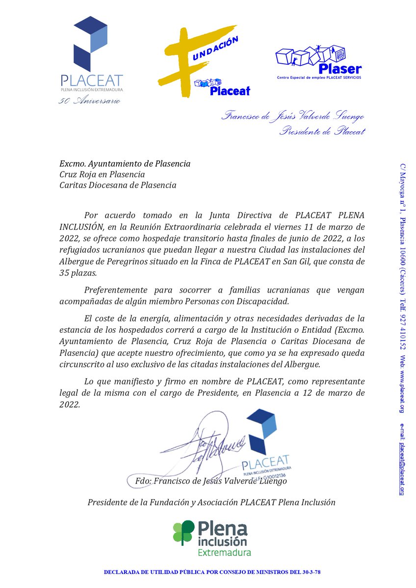 placeat's tweet photo. Carta abierta con acuerdo tomado por la Junta Directiva de PLACEAT Plena Inclusión. https://t.co/x0PE3o3yfd