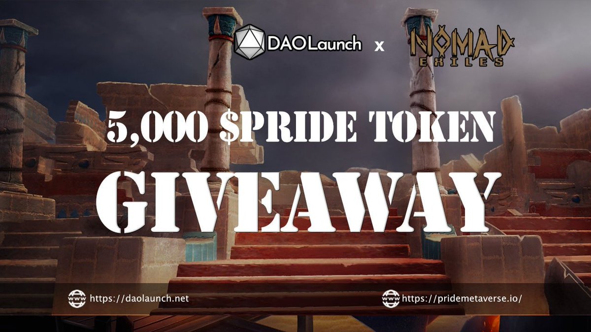 whitelistproje's tweet image. 📢Nomad Exiles &amp;amp; DAOLaunch

✍️İnceleme: t.me/whitelistairdr…

♦️20 kişiye 250'şer adet PRIDE coini verilecek. (IDO fiyatı: 0.10$)

🎁Airdrop linki: wn.nr/m3gES4

🏆Herkese iyi şanslar diliyorum.

#NomadExiles #DAOLaunch #airdrop #whitelist #giveaway #IDO #IGO #P2E