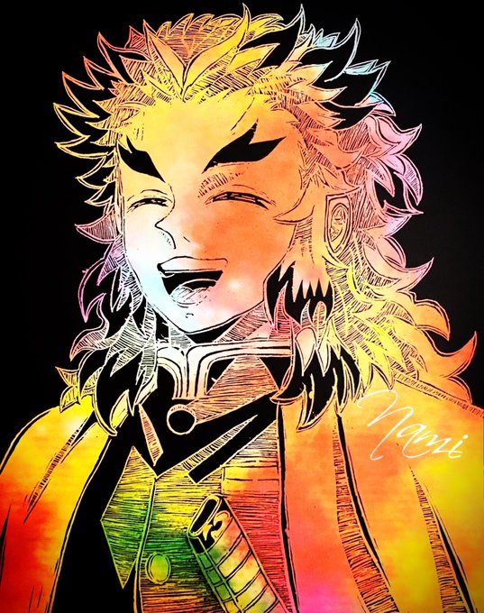 🐺なみすけ🐺さんがTwitterに投稿した煉獄杏寿郎(鬼滅の刃)のイラスト。