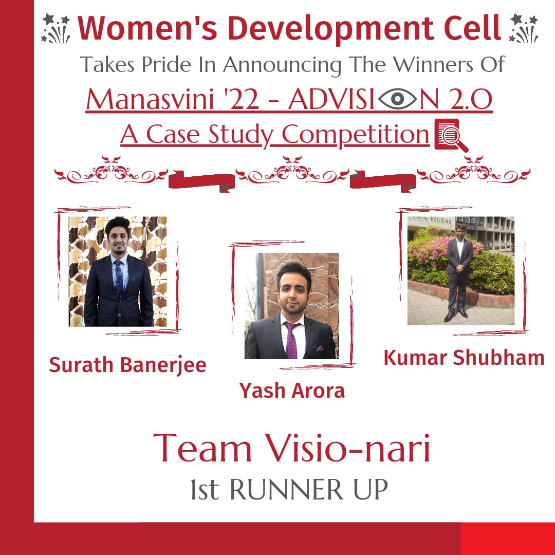 WDC_SIMSR's tweet photo. Team WDC  is extremely delighted to present the winners and runner ups of Advision 2.0 - Case study competition !!🏆

Join us in congratulating the following teams :-

Winner :Aspirers 
1st runner up :Visio-nari
2nd runner up :Striders

#Winners #Casestudy #Advision2 #wdc #kjsim https://t.co/g0hQakJbi9