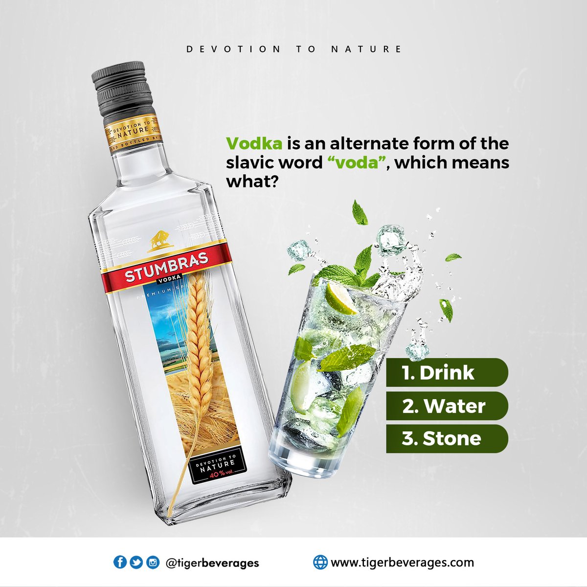 Because it's #ThursdayTrivia and we love good knowledge, what does the word 'voda' mean?
1. Drink
2. Water
3. Stone

We want to check something😁

#Stumbras #StumbrasVodka #Vodka #StumbrasCentenary
#Toast #SparklingMoments #Love #Fun #Friends #Spirits #Vodkalovers
