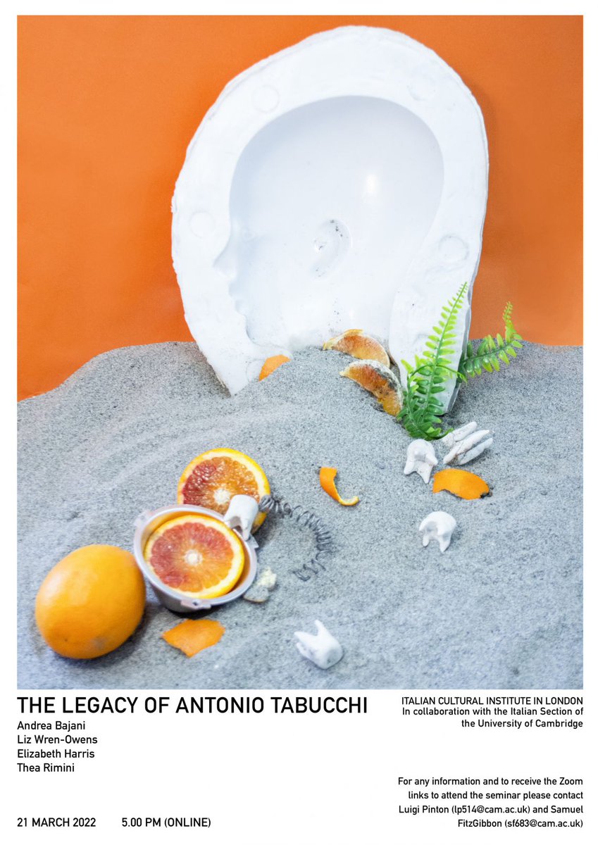 iiclondra's tweet photo. The Legacy of Antonio Tabucchi
21/3, 5pm, online
This seminar intends to remember Tabucchi’s intellectual figure and start a first survey of its cultural legacy
With Andrea Bajani, Liz Wren-Owens, Elizabeth Harris and Thea Rimini.
Chaired by Luigi Pinton
🔗https://t.co/UVjn4Z7rk1 https://t.co/KX9g1ADOA0