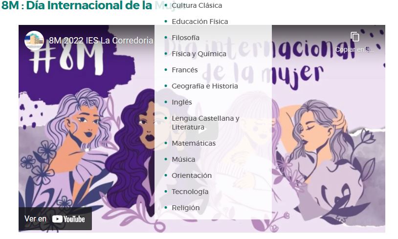 iescorredoria's tweet photo. 8M Día internacional de la mujer
El Dpto Lengua nos presenta su trabajo conmemorativo de fecha tan señalada
https://t.co/UdGEiLS8il https://t.co/jmk1KCtpUM