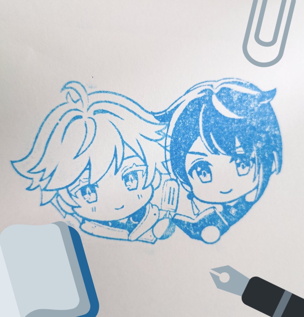 重云|ちょううん ,行秋(ユクアキ)(原神) 「xingyun stamps.. 」|mikan 📘🍨のイラスト