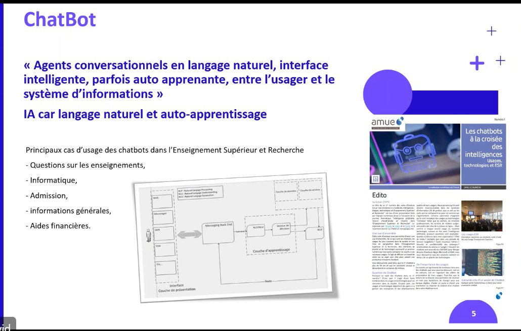 cnlogicielle's tweet photo. Restitution #EDUCAUSE21 #EDU21FR Présentation de @RongeatD sur chatbots et #IA dans l'ESR sujet moins prégnant que les années préc. https://t.co/GJpkF0Wcge