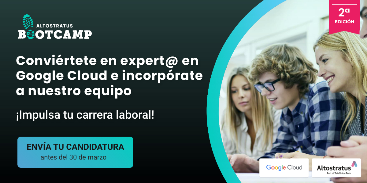 AltostratusSL's tweet image. 👉🏻 ¿Tienes formación en #IT y te gustaría incorporarte al equipo de un #PartnerPremier de @GoogleCloud_ES  en España? #AltostratusBootcamp es tu oportunidad para certificarte como #CloudEngineer y #CloudArquitect 🎓

Inscripciones 📥 altostratus.es/productos-digi… 
@TelefonicaTech