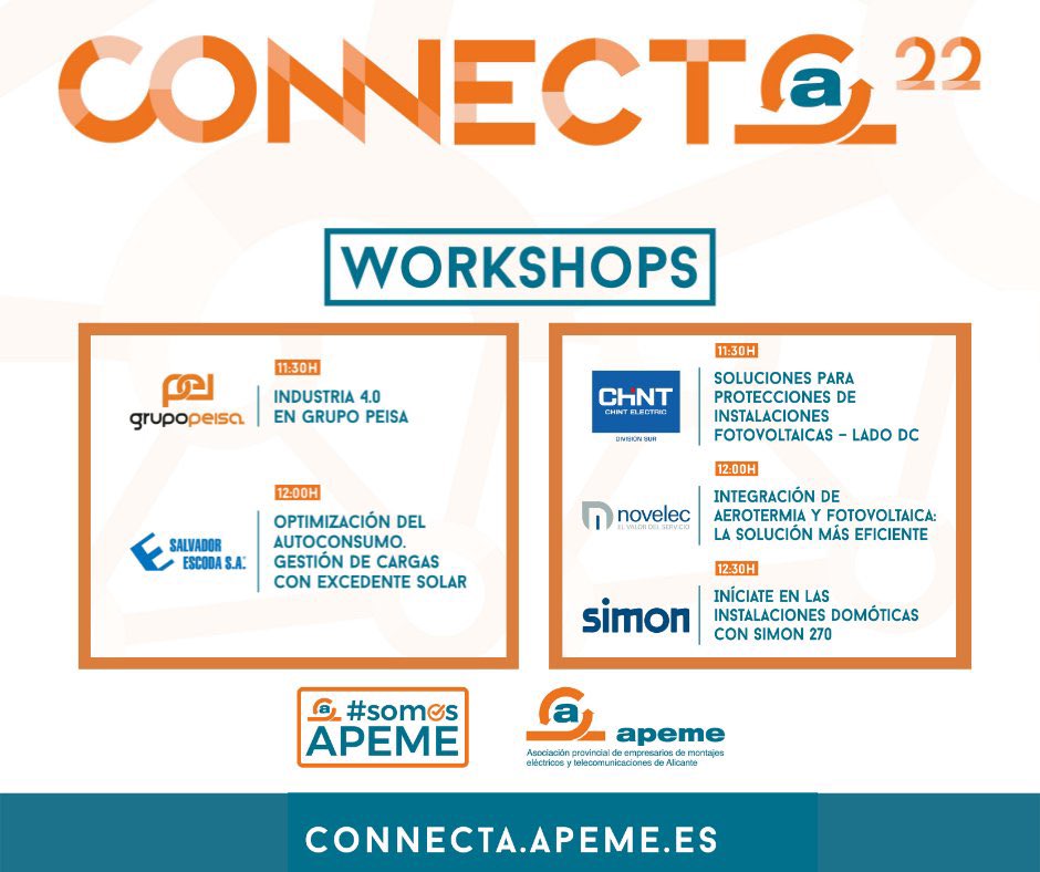 ✔️ El equipo técnico de <a href="/grupo_peisa/">Grupo Peisa</a> abrirá el ciclo Workshops organizado en el #Connecta22APEME.

¡Anota en tu agenda e inscríbete! 
👇🏼👇🏼
📅 18/03
✅ 11:30h, Industria 4.0
📍 Terra Mítica
➡️ connecta.apeme.es 

¡Una oportunidad única para conocer novedades!