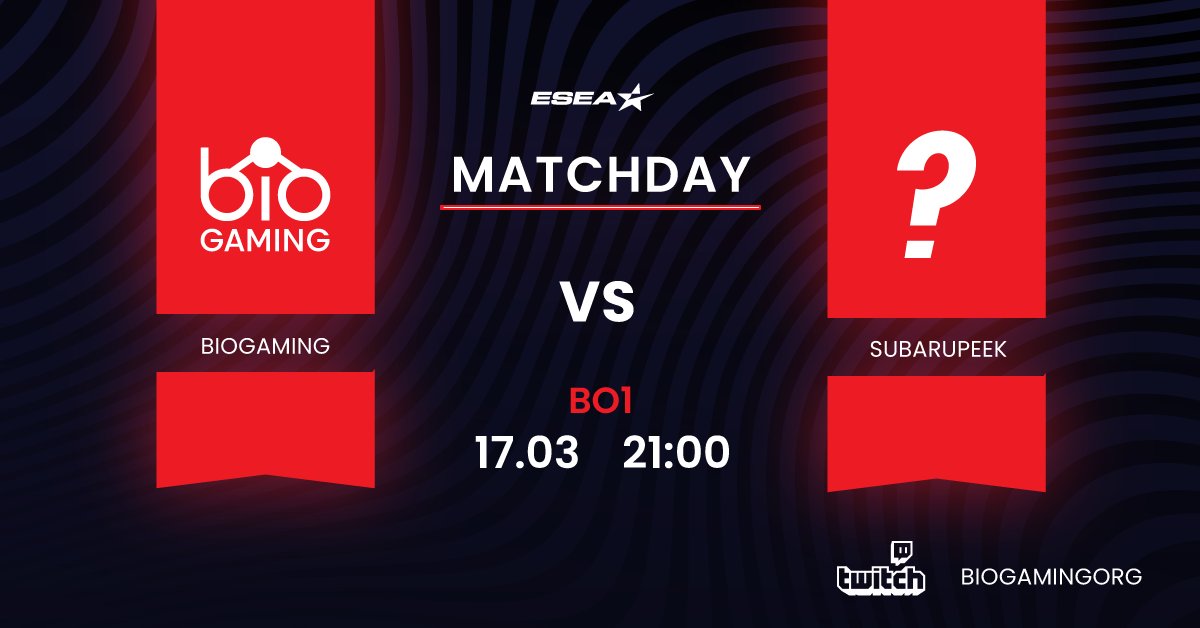👀 The boys are hungry for wins so join us this evening - it is going to get hot 🔥!

🏆 <a href="/ESEA/">ESEA League</a> Open
🆚 🇬🇧 SubaruPEEK
📍 de_ancient
⌚ 21:00 EET
🎙️ <a href="/FIELD9_/">s</a> 

📺 twitch.tv/biogamingorg

#BIOGAMING #MATCHDAY