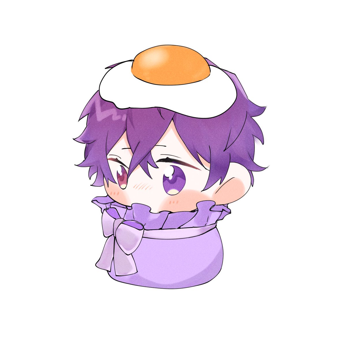 heterochromia 1boy purple eyes male focus purple hair chibi egg  illustration images