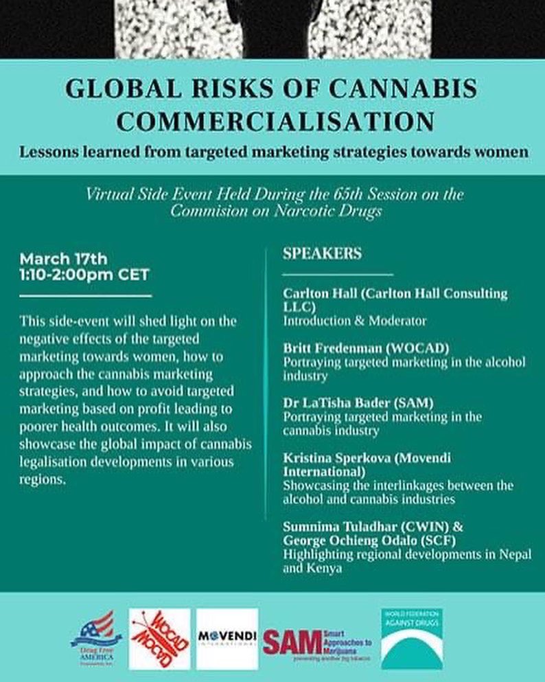 Idag föreläser KSAN:s verksamhetsutvecklare Britt Fredenman vid ett side-event under Commission on Narcotic Drugs. Ämnet är ”Portraying targeted marketing in the alkohol industry”. Fokus ligger på aggressiv marknadsföring av alkohol till kvinnor och flickor.#cnd65 #wocad