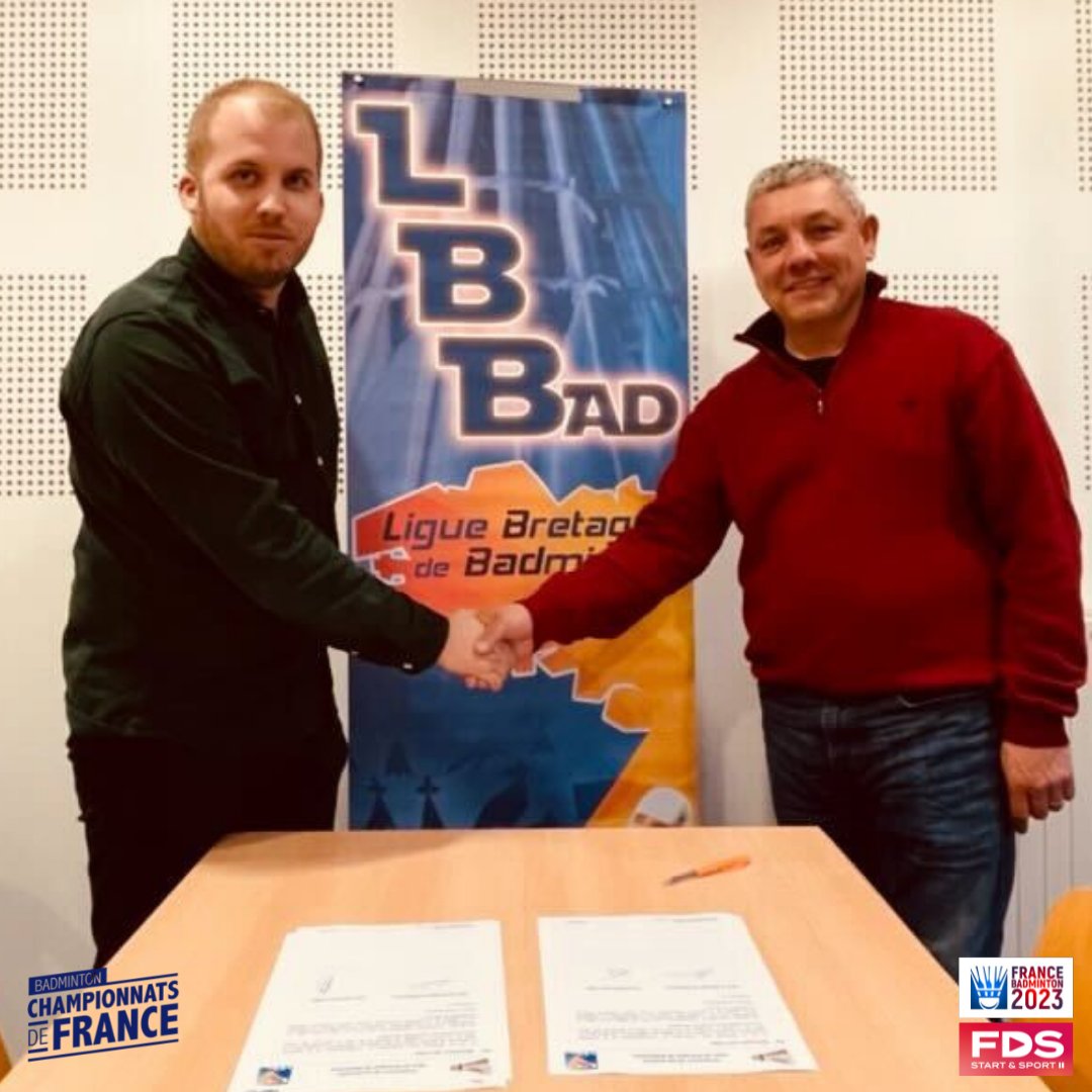 sportarennes's tweet image. La Ligue de Bretagne de Badminton a rejoint l'équipe ! 🏸

🤝@jpvegee et Christophe Millet ont officialisé le partenariat entre l'association #FranceBadminton2023 et la ligue.
 
#FD_S #badmintonfrance2023 #evenementresponsable