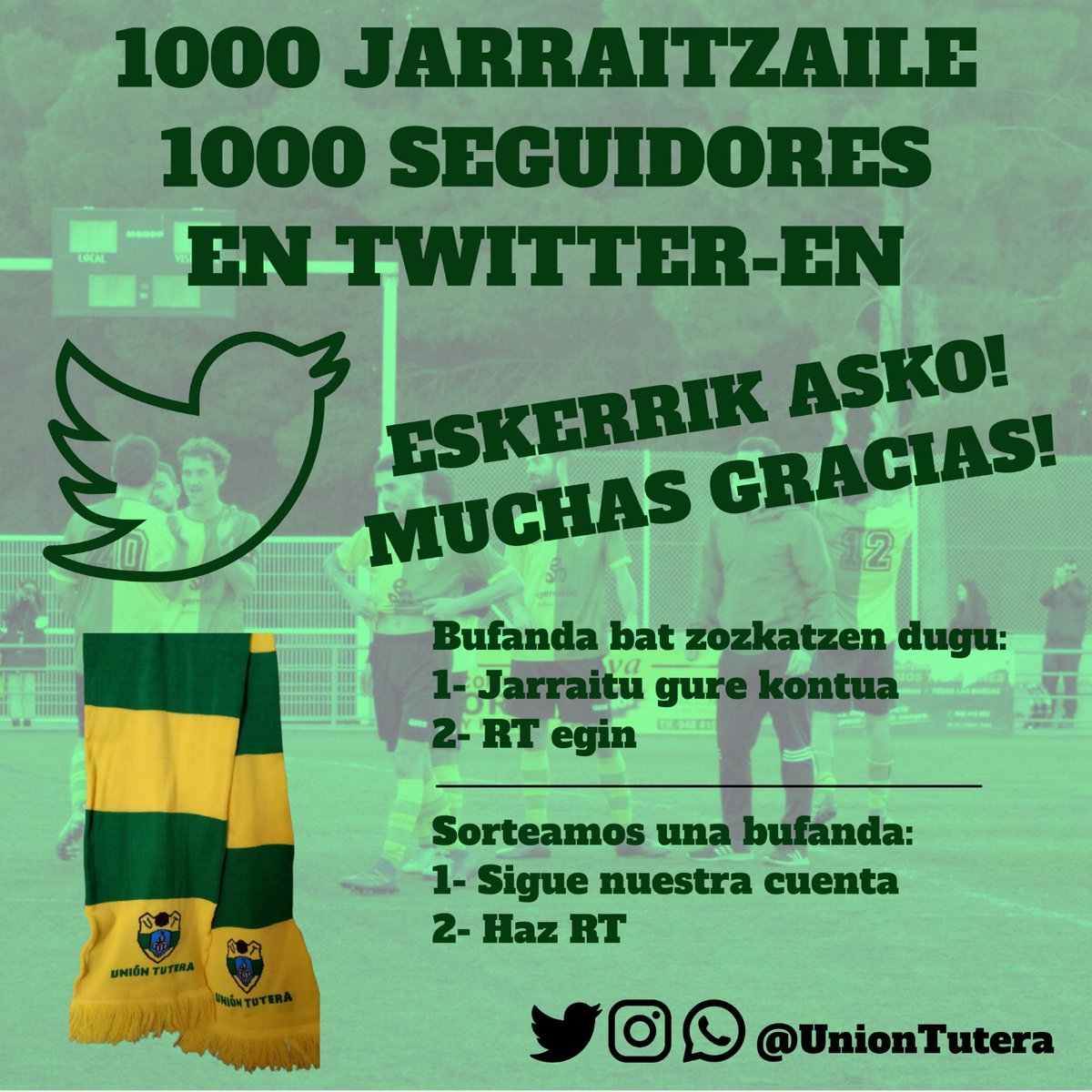 1000 jarraitzaile
1000 seguidores
ESKERRIK ASKO!!

Zozketa/Sorteo:
1- 👉🏾 <a href="/UnionTutera/">Unión Tutera</a>
2- ✅ RT