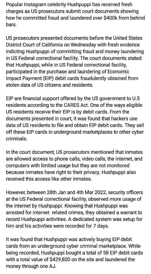 Naija_PR's tweet photo. Hushpuppi allegedly commit $400k fraud from inside US prison. https://t.co/SNNYExPK9n