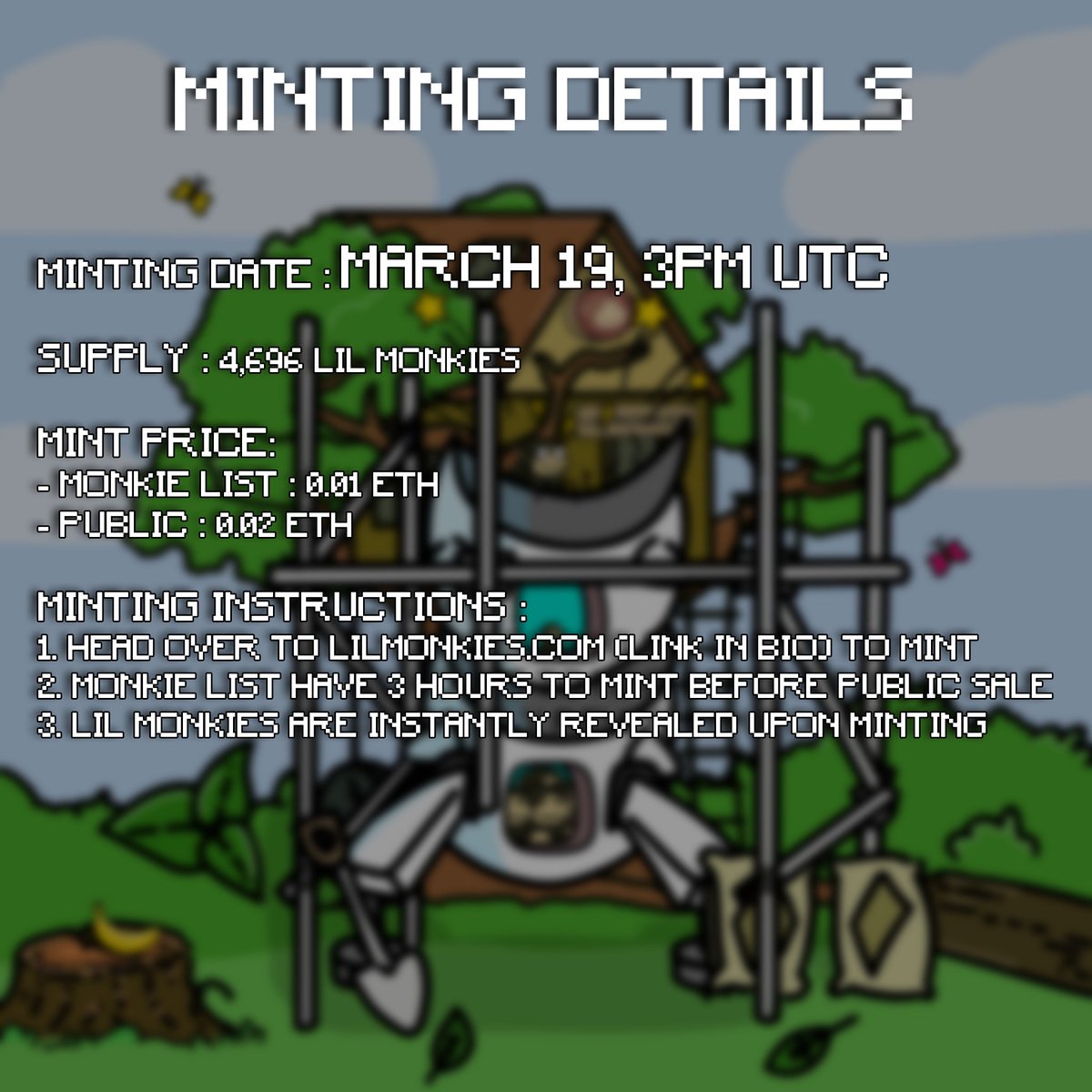 lilmonkiesnft's tweet photo. 🐵MINTING ON MARCH 19, 3PM UTC🎉

to celebrate launch day 🚀

20 monkielist spots 📜

rt and tag other monkies 🐵 https://t.co/l4k4m9ydMM