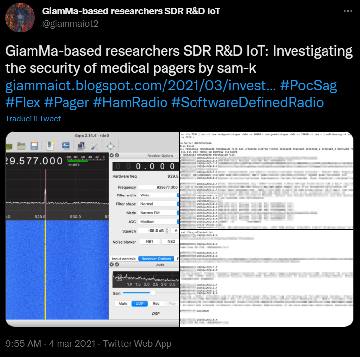 giammaiot2's tweet photo. GiamMa-based researchers SDR R&amp;D IoT: Investigating the security of medical pagers by sam-k  https://t.co/It6Dk0fHc2
MIED Medical Implantable Electronic Device
AIMD Active Implantable Medical Device
#PocSag #Flex #Pager #HamRadio #SoftwareDefinedRadio
#Russia #Ukraine
#NoWar https://t.co/blW11rbzYr